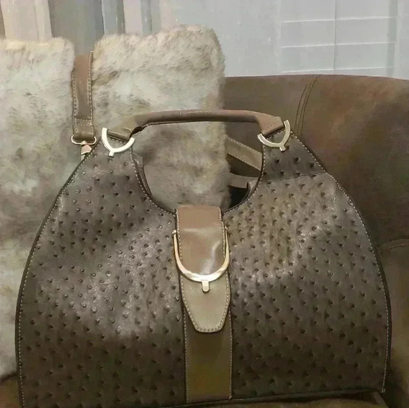 Ostrich Print Handbag w/Strap - Picture 1 of 8